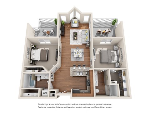 Floor plan for 2 beds, 2 baths, 1002 sqft
